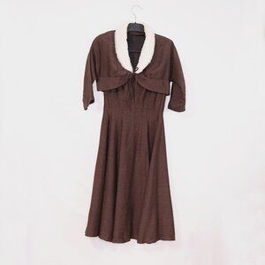 1950's Brown Wool Dress with Faux Fur Cropped Jacket